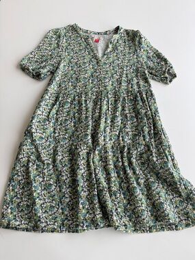 Marine Layer size XS cotton crinkle gauze Floral Tiered Dress in Green and Blue